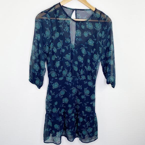 Abercrombie & Fitch Navy Blue Green Floral Mini Dress Women's Size Small S - Picture 1 of 9